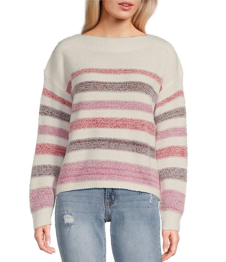 Takara Stripe Boat Neck Eyelash Sweater Product Image