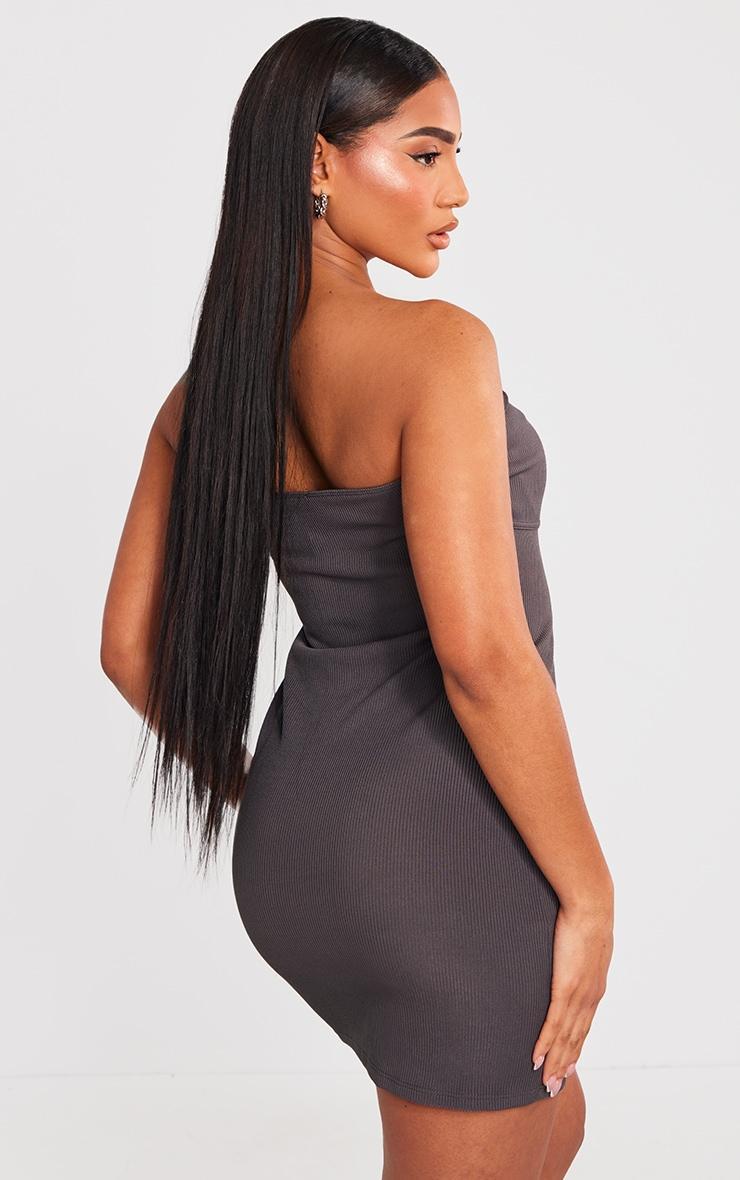 Charcoal Grey Ribbed Bandeau Underbust Detail Bodycon Dress Product Image