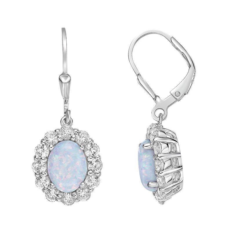 Gemminded Sterling Silver Lab-Created Opal & Lab-Created White Sapphire Drop Earrings, Womens Product Image