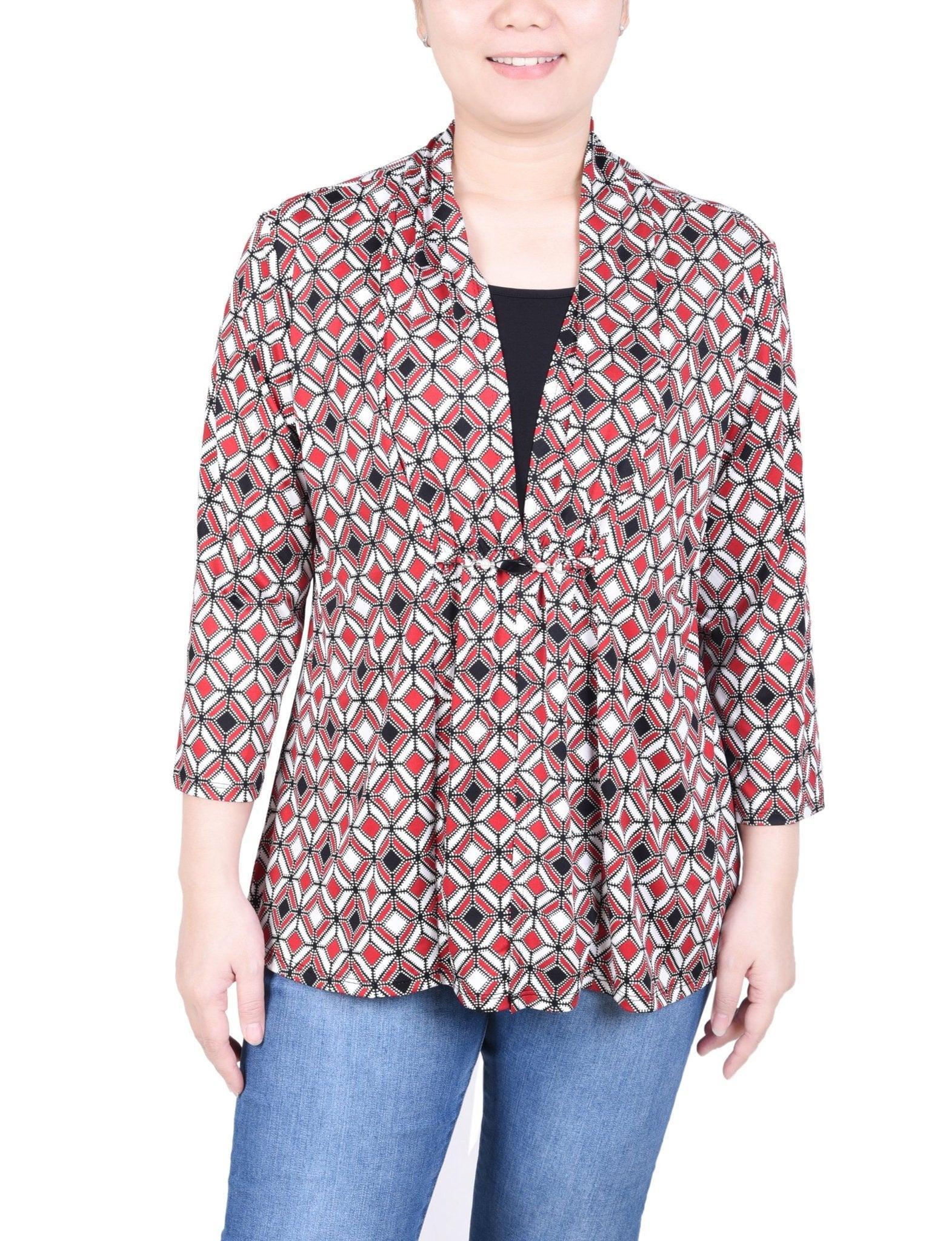 NY Collection Puff Print 3/4 Sleeve Two-Fer Top - Petite Product Image