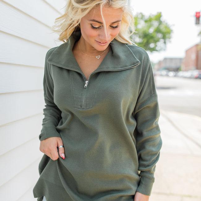 Pulling Heartstrings Olive Quarter Zip Pullover DOORBUSTER product image