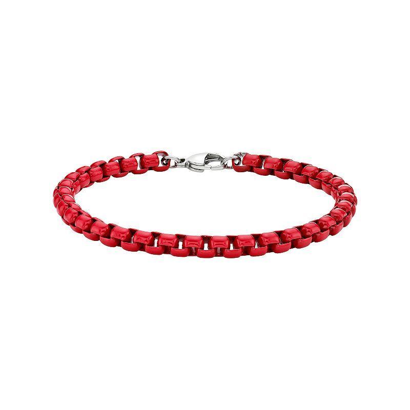 Mens LYNX Red Acrylic Coated Stainless Steel Box Chain Bracelet Product Image