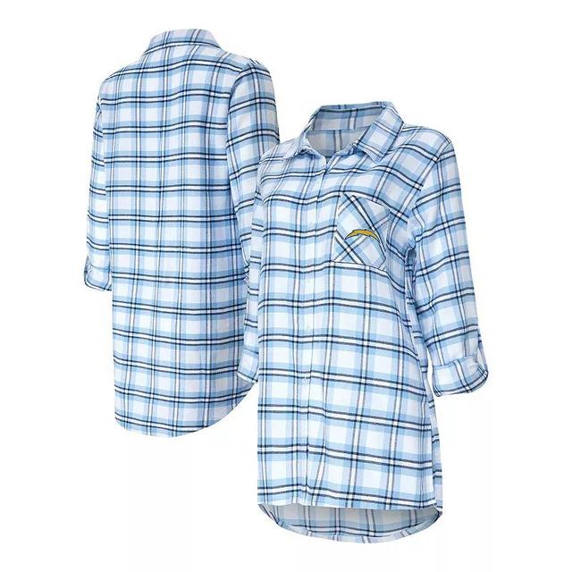 Womens Concepts Sport Powder Blue Los Angeles Chargers Sienna Plaid Full-Button Long Sleeve Nightshirt Product Image