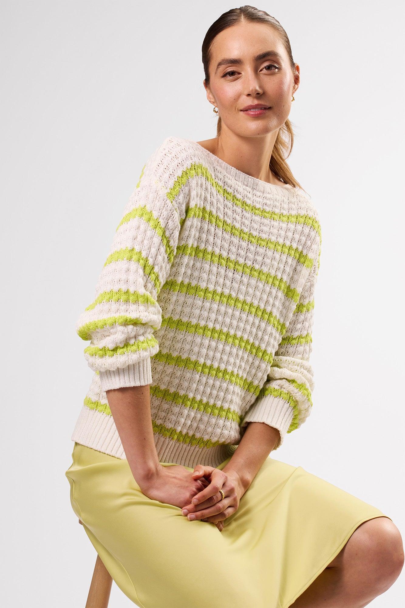 Stripe Novelty Sweater - Ivory Lime Stripe Product Image