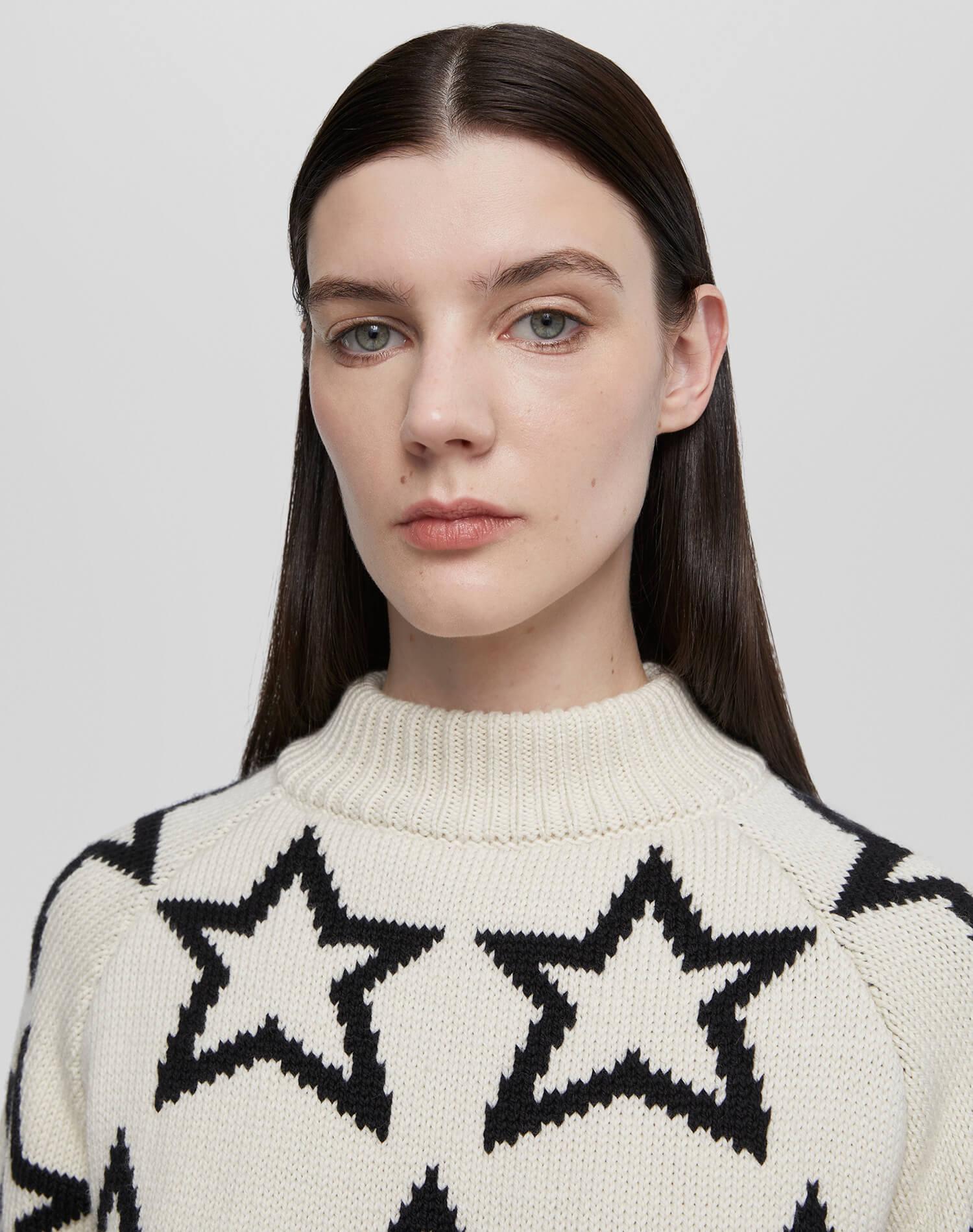 Mock Neck Star Pullover - Ivory/Black Female Product Image