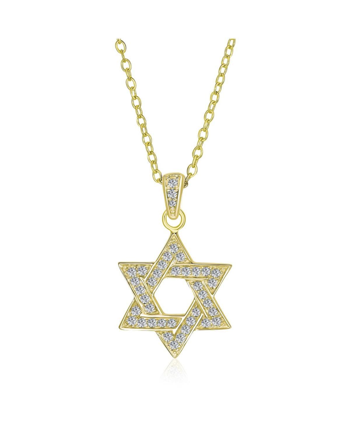 Bling Jewelry Hanukkah Star of David Pendant Necklace: Cz Accents Gold Plated Sterling Silver Women Bat Mitzvah Product Image