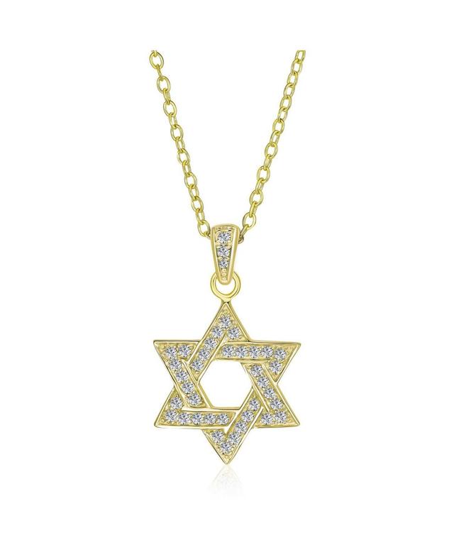 Bling Jewelry Hanukkah Star of David Pendant Necklace: Cz Accents Gold Plated Sterling Silver Women Bat Mitzvah Product Image