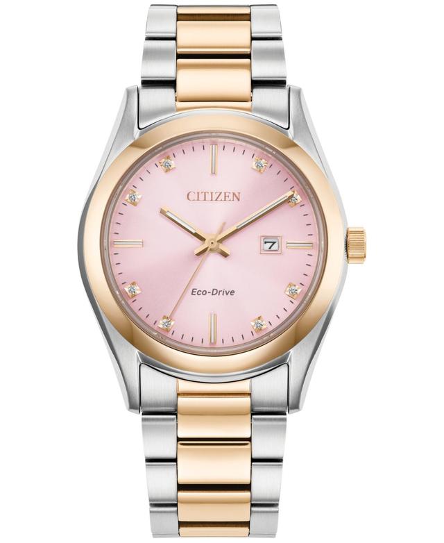 Citizen Eco-Drive Womens Sport Luxury Diamond Accent Two Tone Stainless Steel Bracelet Watch 33mm Product Image