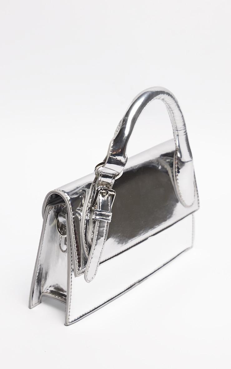 Silver Metallic PU Rectangle Crossbody Bag Product Image