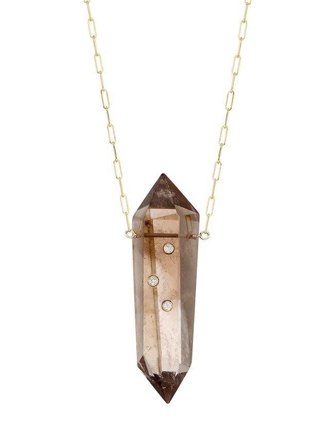 Womens Power Crystals 14K Yellow Gold, Smoky Quartz, & Diamond Pendant Necklace Product Image