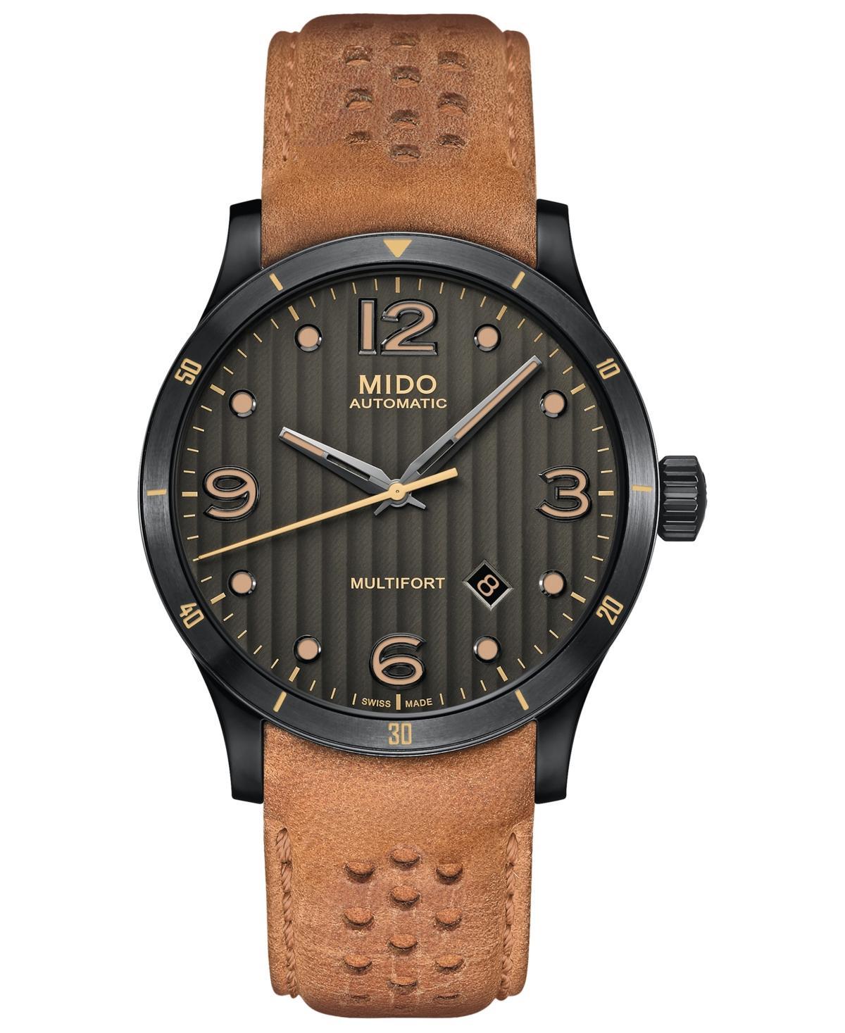 Mido Mens Swiss Automatic Multifort Brown Leather Strap Watch 42mm Product Image