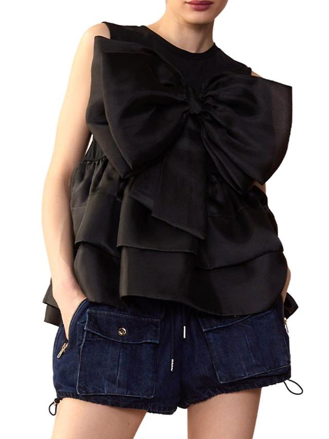 Womens Organza Bow Sleeveless Top Product Image