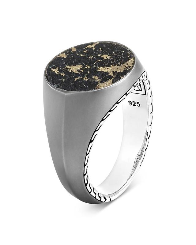 John Hardy Mens Classic Chain Radial Signet Ring in Silver/Black at Nordstrom, Size 10 Product Image