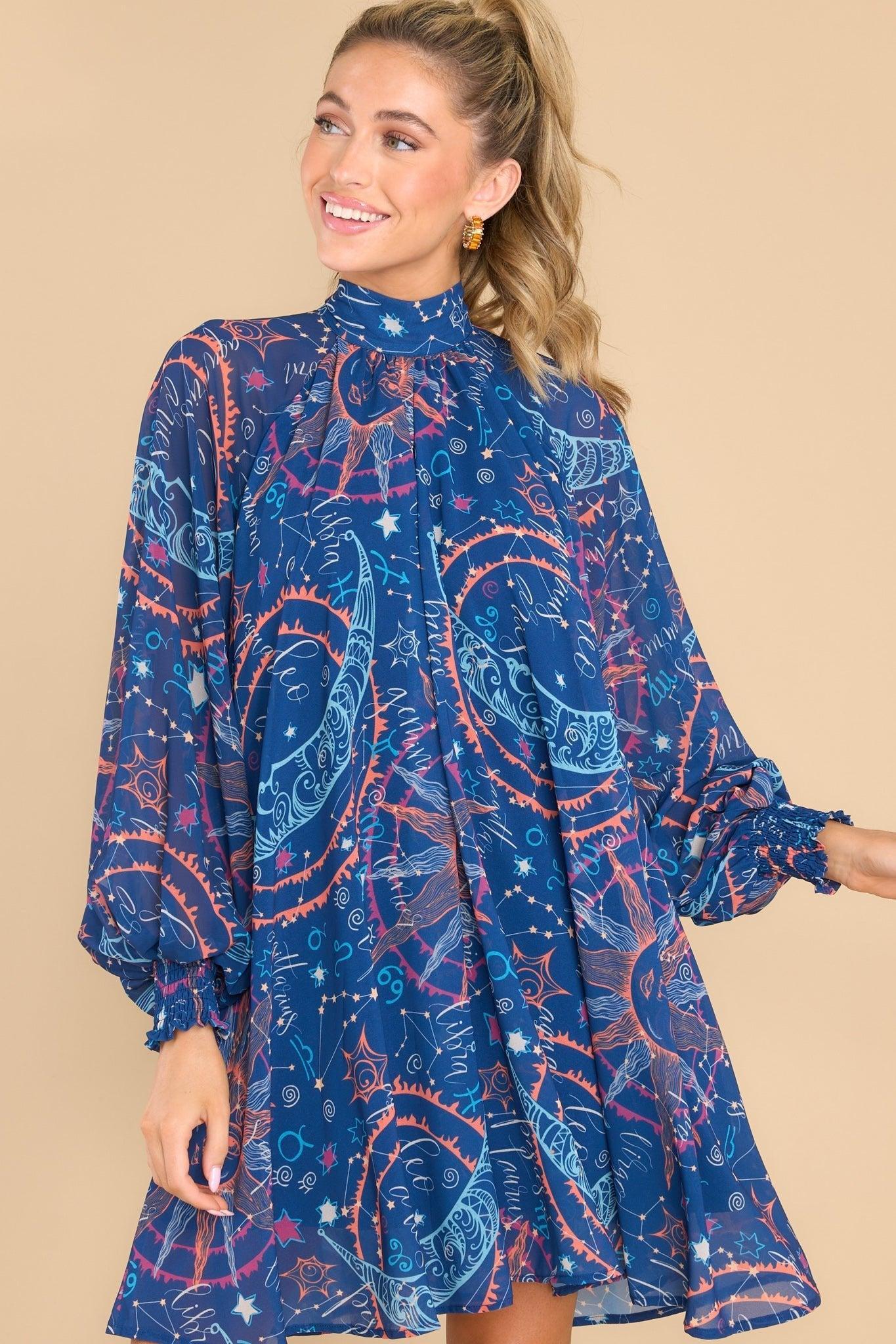 Aura Looking For A Sign Navy Multi Print Dress Product Image