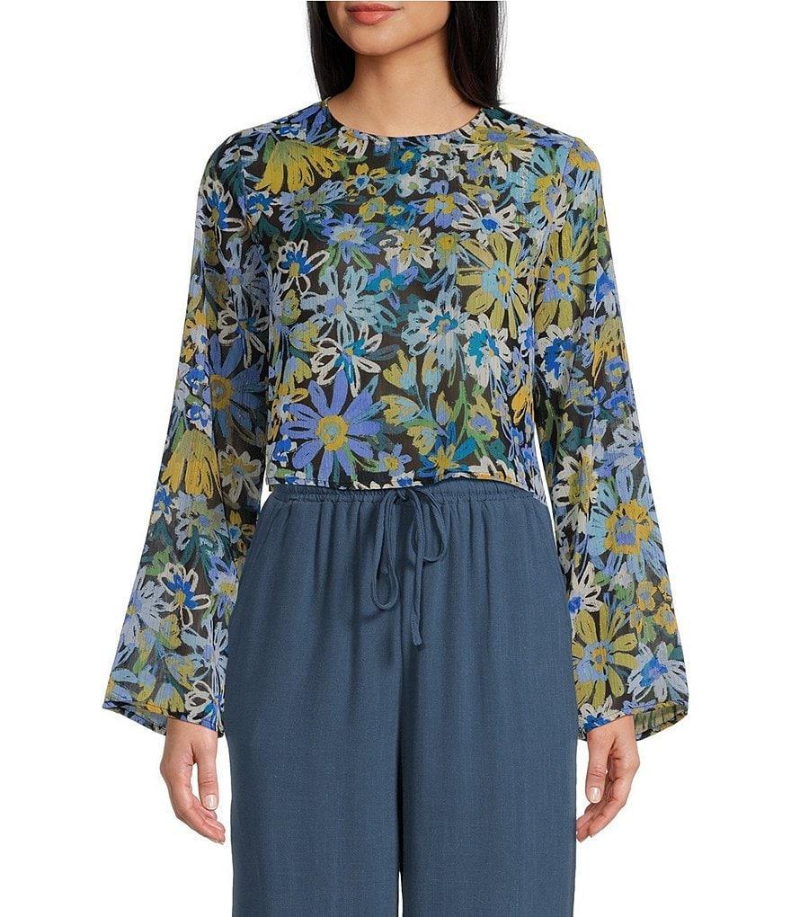 Sadie & Sage Bell Sleeve Floral Printed Woven Cropped Top Product Image