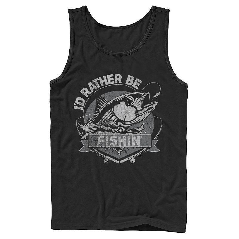 Mens Id Rather Be Fishing Lime Green Fish About To Get Hooked Graphic Tank Top Product Image