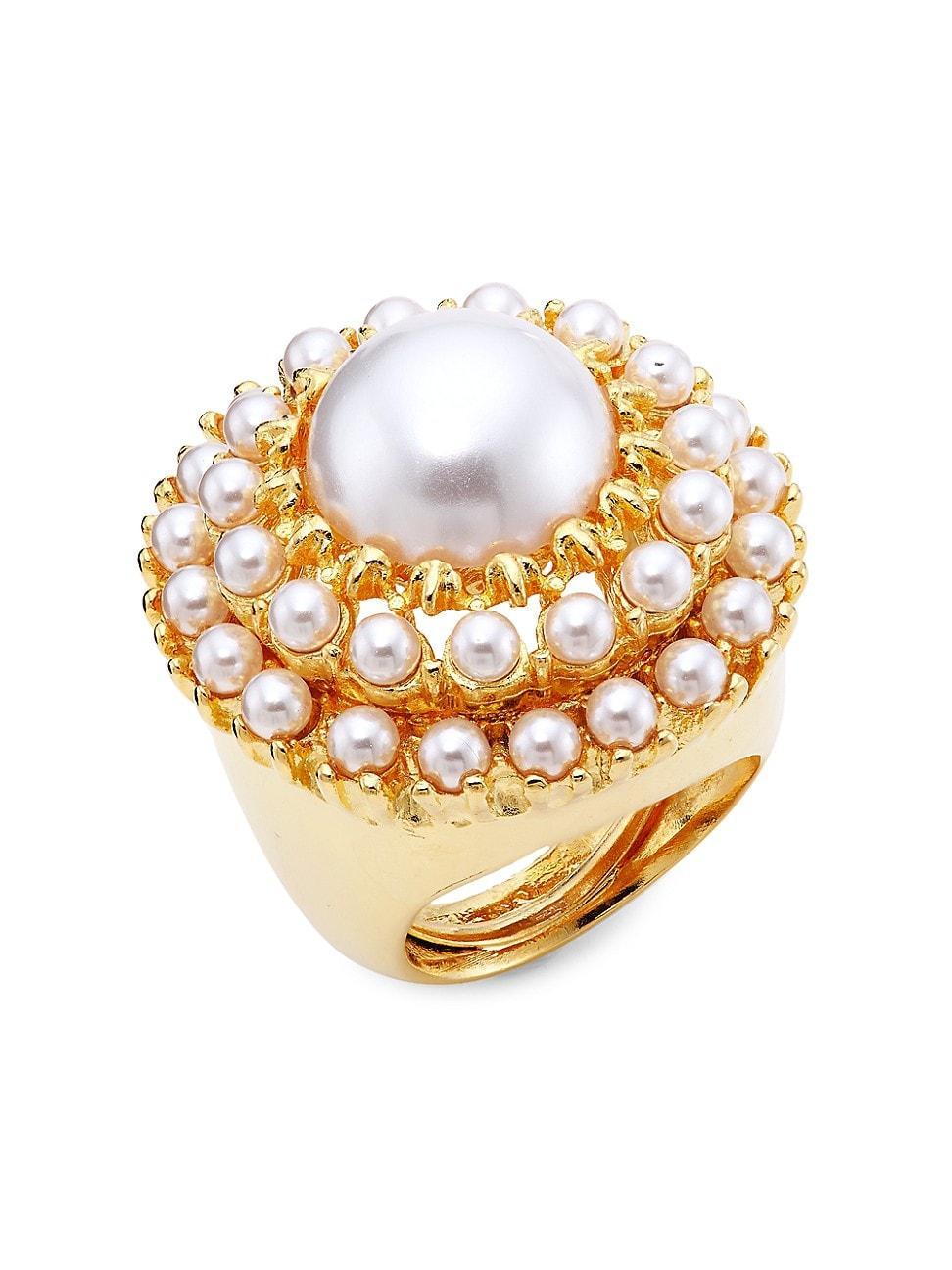 Womens 22K Gold-Plated & Faux Pearls Ring Product Image