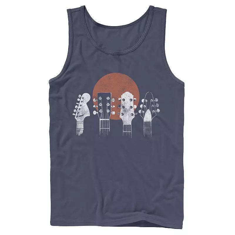 Mens Guitar Head Line Blue And White Pattern Graphic Tank Product Image