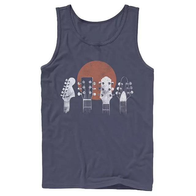 Mens Guitar Head Line Blue And White Pattern Graphic Tank Product Image