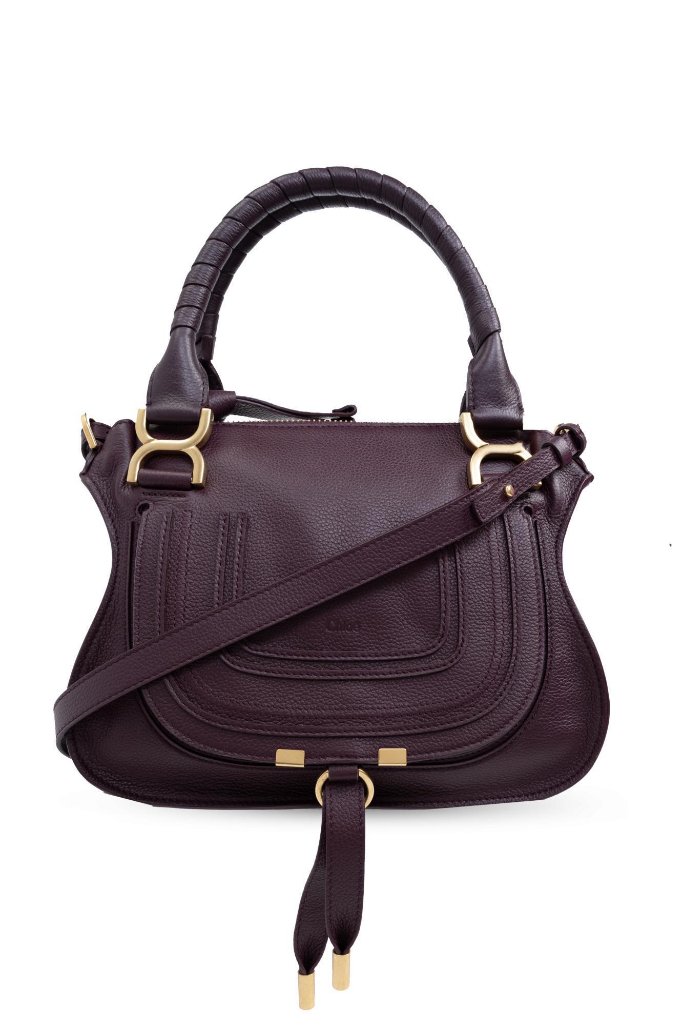 Marcie Medium Double Carry Satchel Bag In Grained Leather In Purple Product Image