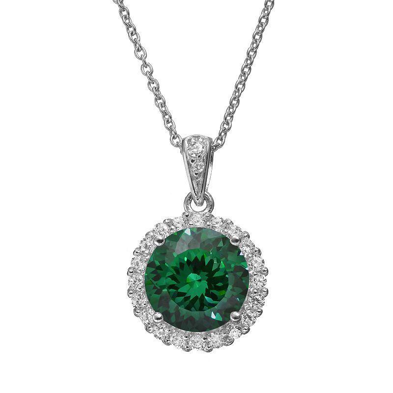 Sophie Miller Simulated Emerald & Cubic Zirconia Sterling Silver Halo Pendant Necklace, Womens Green Product Image