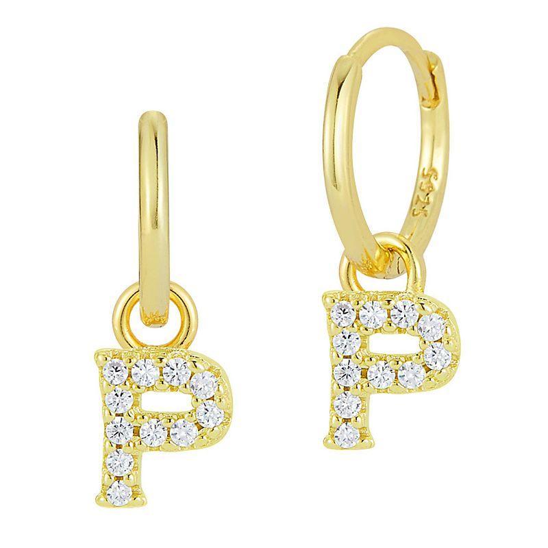 Sunkissed Sterling Cubic Zirconia 14k Gold Plated Initial Drop Earrings, Womens Product Image