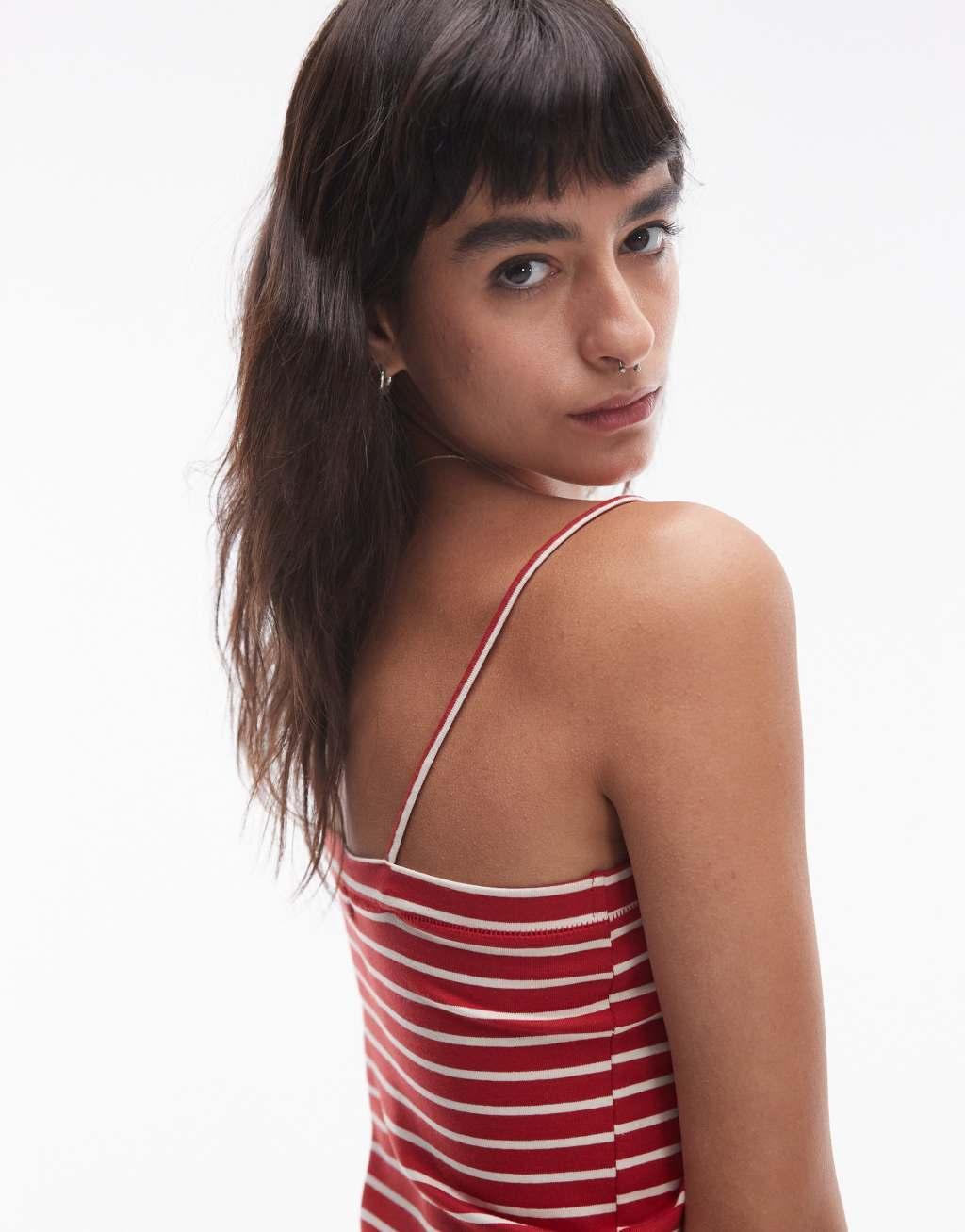 Topshop spaghetti strap mini dress in red stripe Product Image