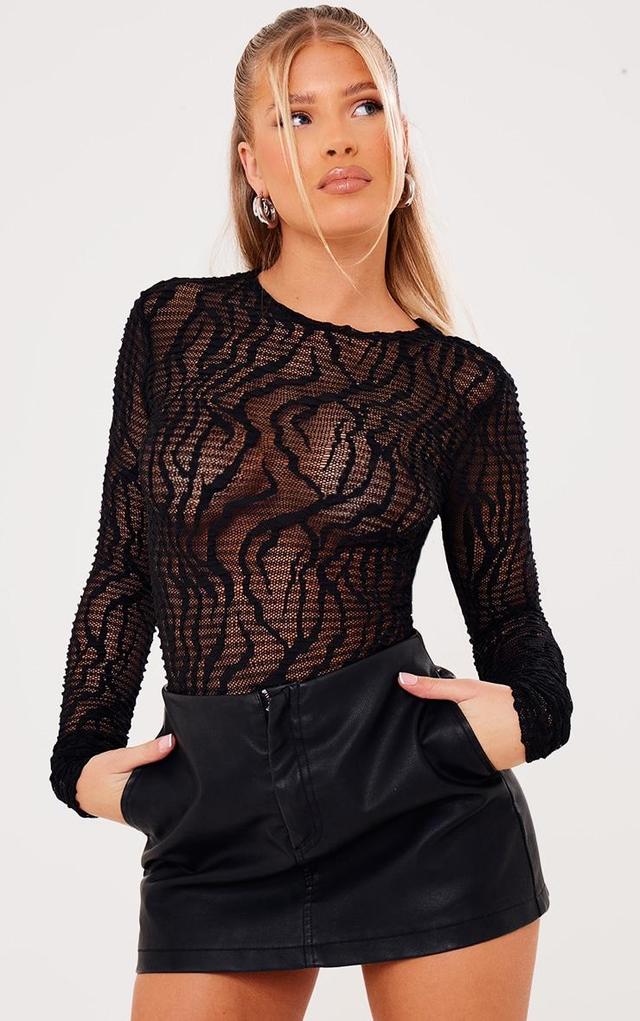 Black Textured Long Sleeve Bodysuit Product Image