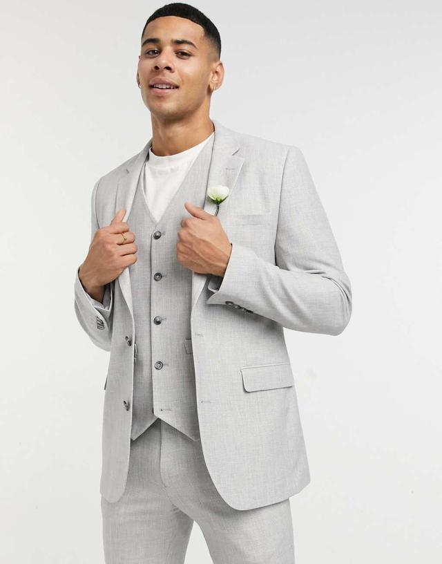 ASOS DESIGN wedding super skinny suit jacket in ice gray micro texture Product Image