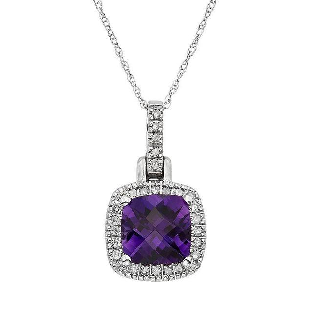 Amethyst & 1/8 Carat T.W. Diamond 10k White Gold Halo Pendant Necklace, Womens Purple Product Image