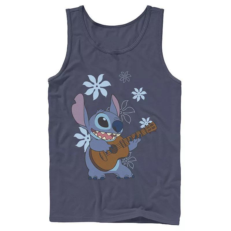 Mens Disney Lilo & Stitch Flowers Background Tank Top, Boys Blue Product Image