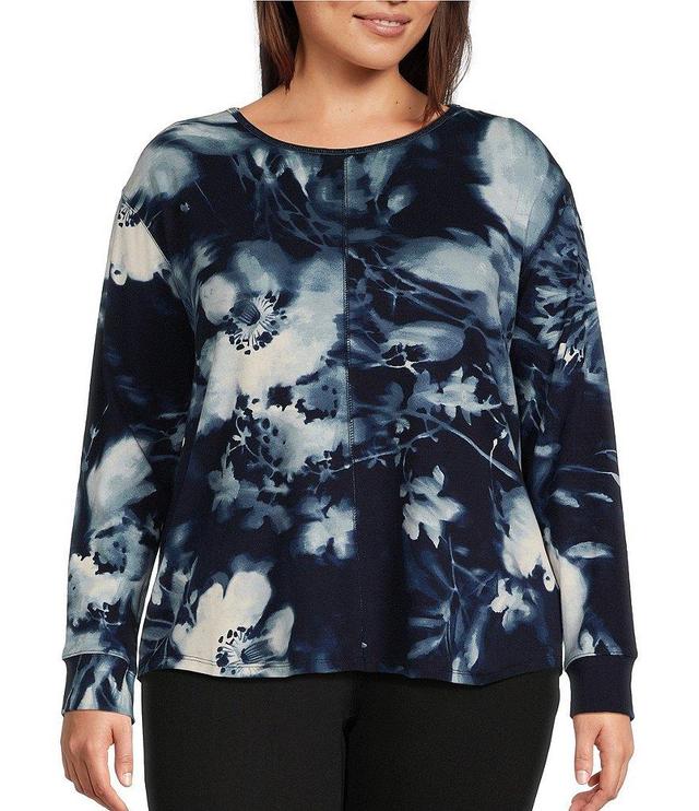 Westbound Plus Size Printed Round Neck Long Sleeve Knit Tee Shirt Product Image