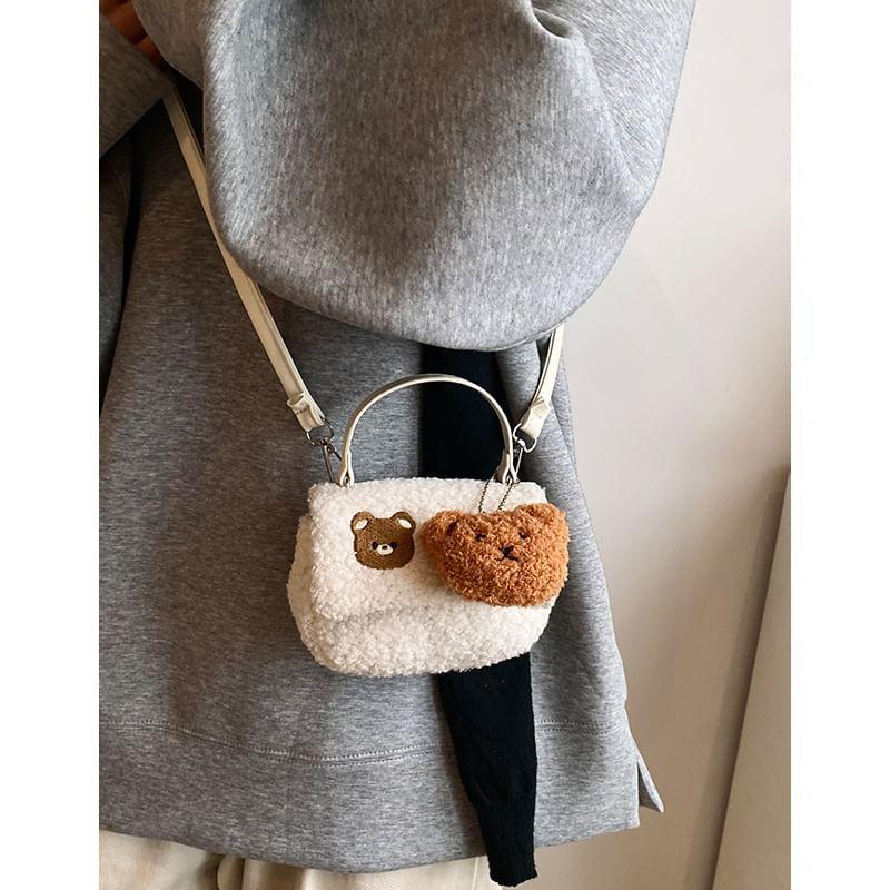 Bear Embroidered Flap Fleece Crossbody Bag Product Image