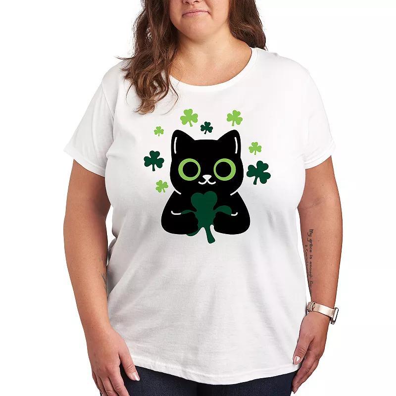 Plus Cat with Shamrocks Graphic Tee, Womens Product Image