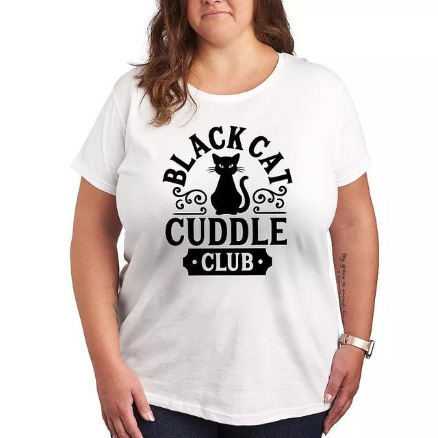 Plus Size Black Cat Cuddle Club Graphic Tee, Womens White Product Image