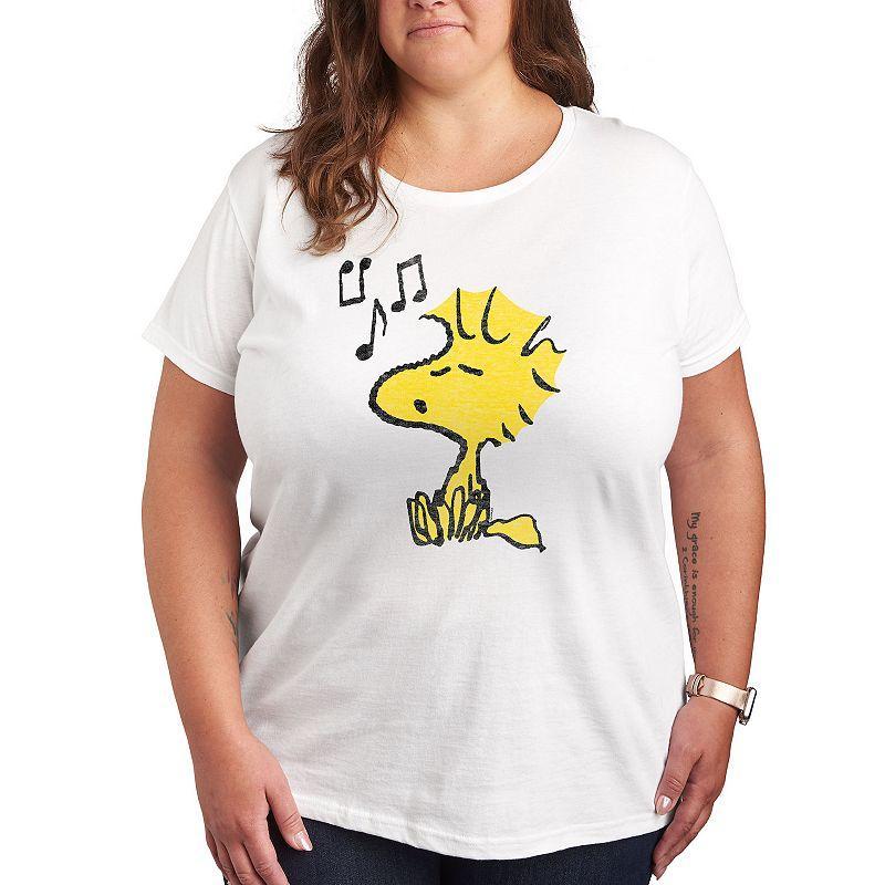 Plus Peanuts Woodstock Singing Graphic Tee, Womens Grey Gray Product Image