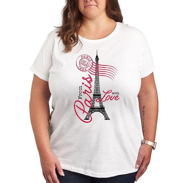 Plus Size Paris Love Postmark Graphic Tee, Womens Med Grey Product Image