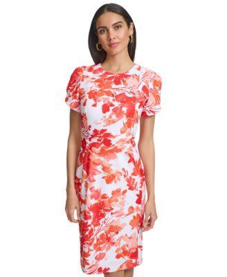 Calvin Klein Womens Short-Sleeve Scuba-Crepe Sheath Dress Product Image