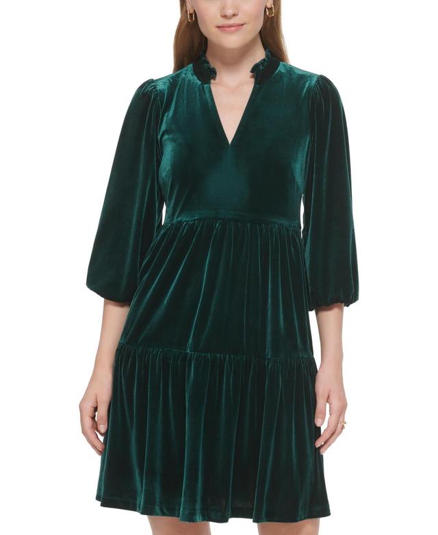 Vince Camuto Womens Velvet Puff-Sleeve Tiered Dress Product Image