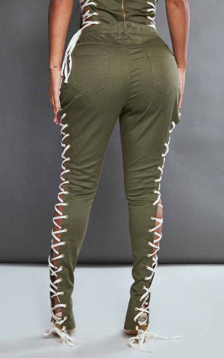 Shape Khaki Lace Up Side Skinny Jeans Product Image