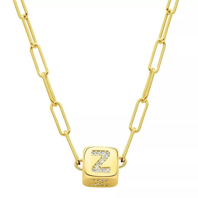 Adornia Gold Tone Cubic Zirconia Adjustable Initial Cube Paperclip Necklace, Womens Product Image