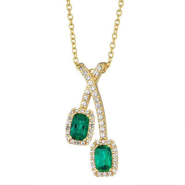 14k Gold Over Silver Lab-Created Emerald & White Sapphire Pendant Necklace, Womens Green Product Image