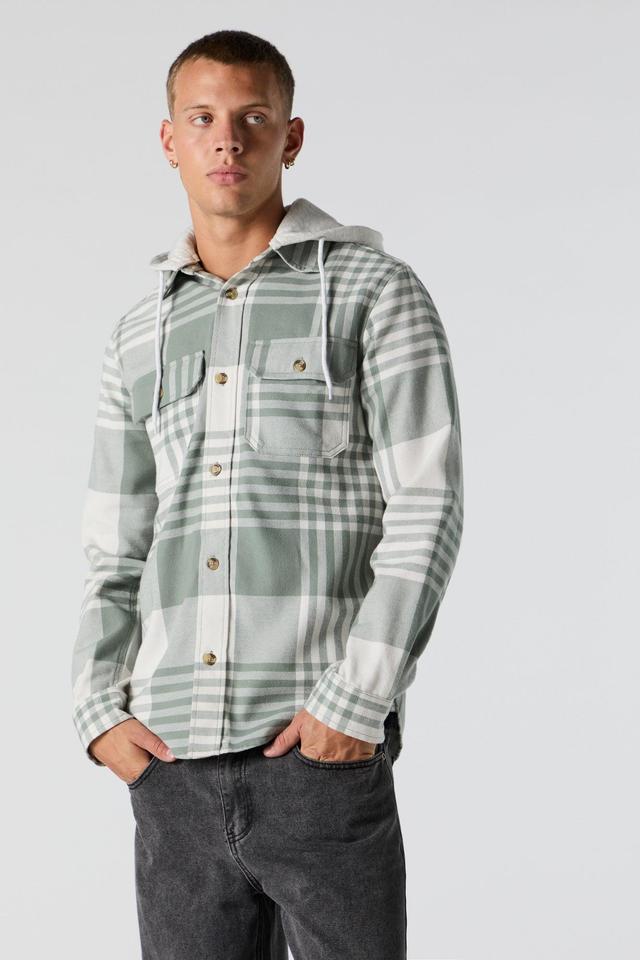 Plaid Hooded Flannel Long Sleeve Top Male Product Image