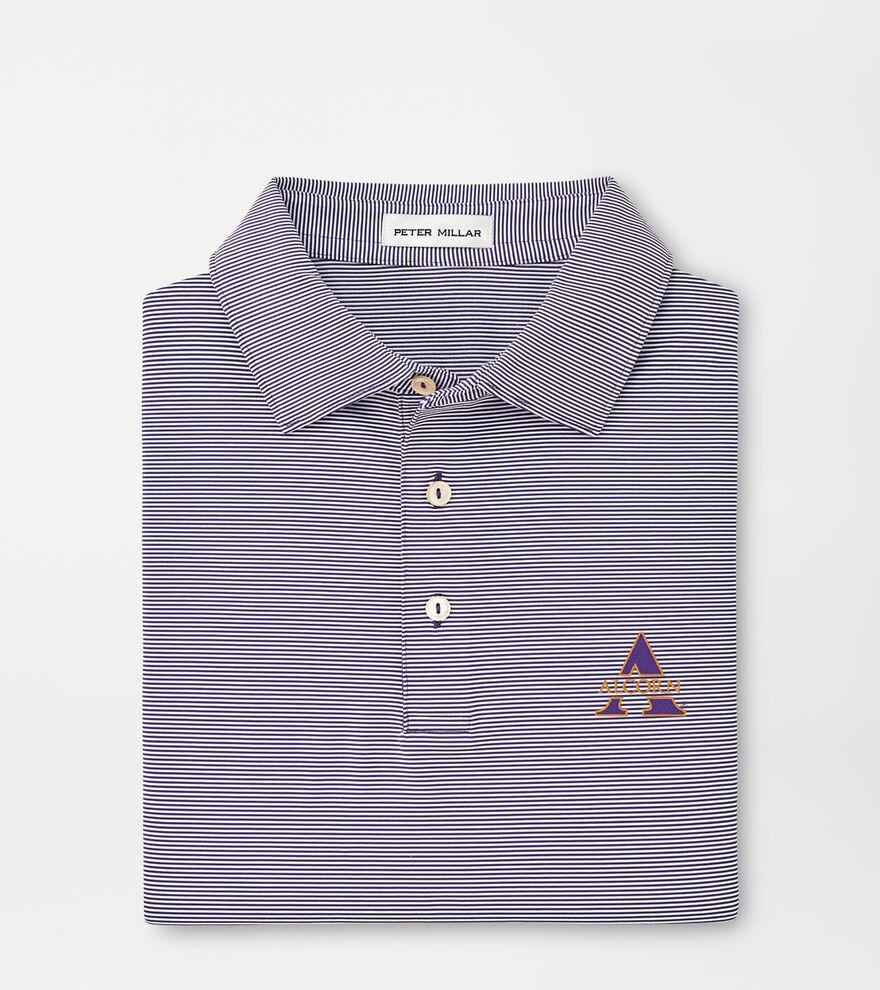 Peter Millar Mens LSU Mike the Tiger Jubilee Stripe Performance Polo | Color: Purple / White | Size: S Product Image