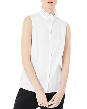 Womens Ruffle Neck Stretch Cotton Blouse Product Image