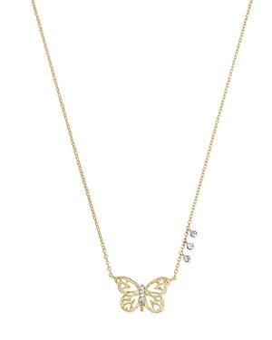 Womens 14K Yellow Gold & Diamond Butterfly Necklace Product Image