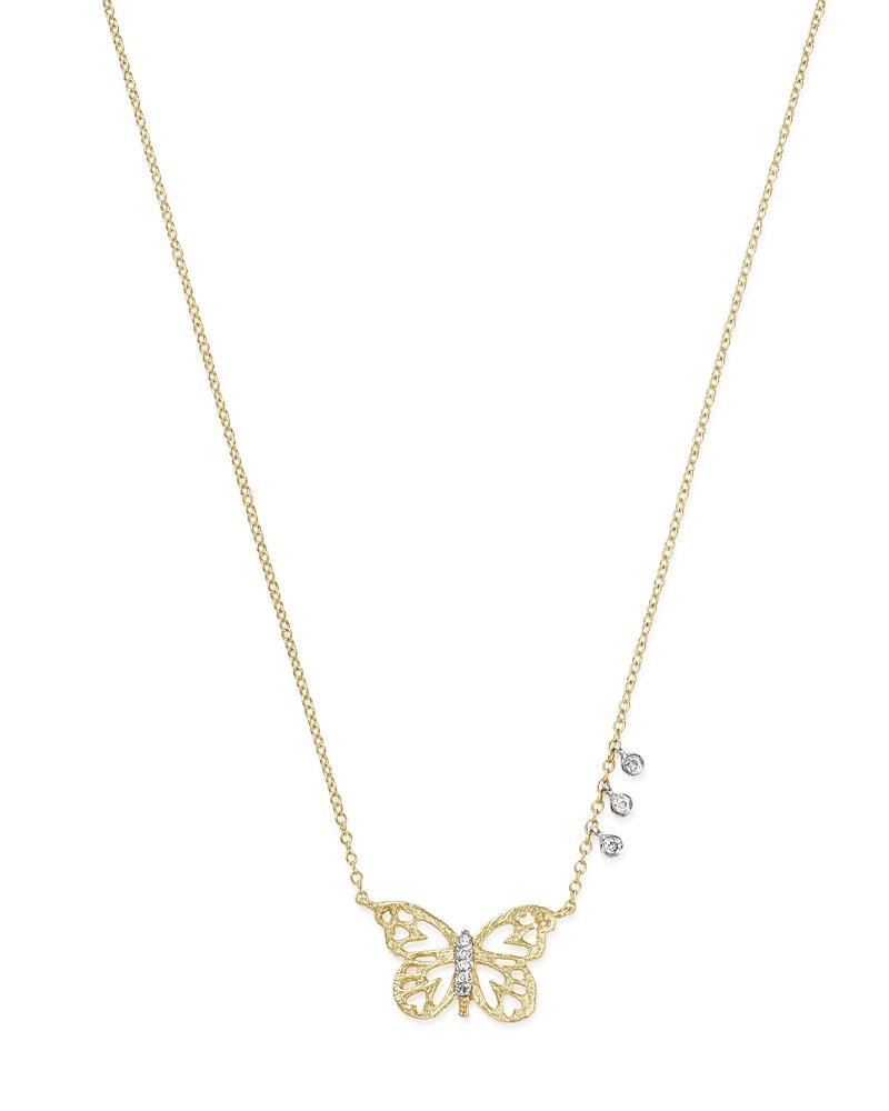 Womens 14K Yellow Gold & Diamond Butterfly Necklace Product Image