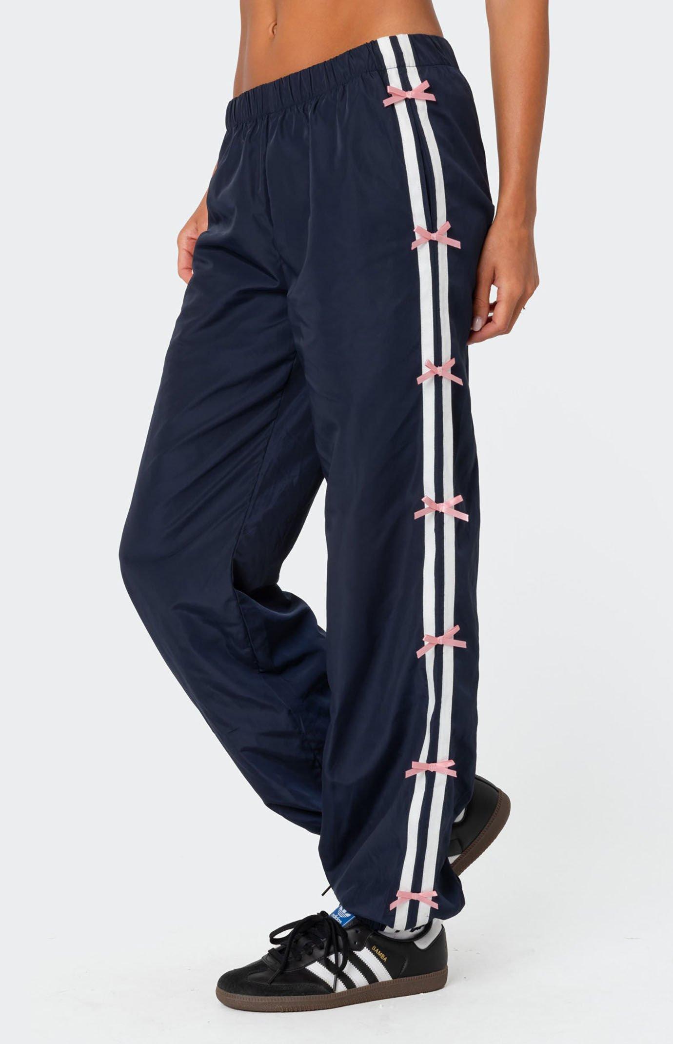 Edikted Women's Bow Stripe Nylon Track Pants Product Image