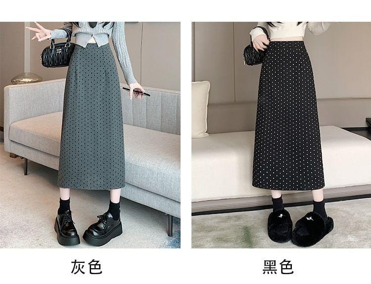 High Rise Dotted Slit Midi A-Line Skirt Product Image