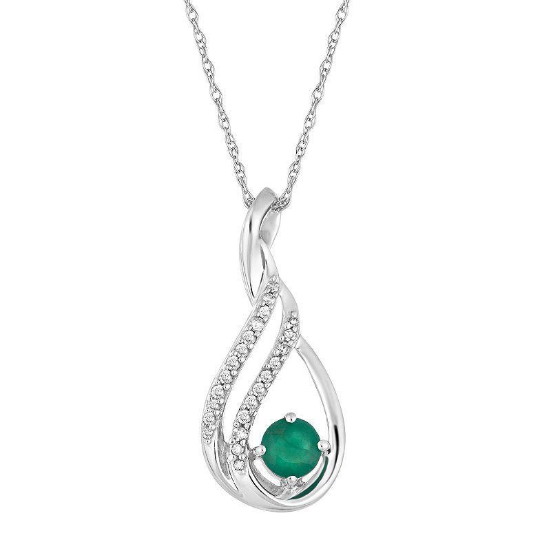 10k White Gold Emerald & Diamond Accent Teardrop Pendant Necklace, Womens Green Product Image